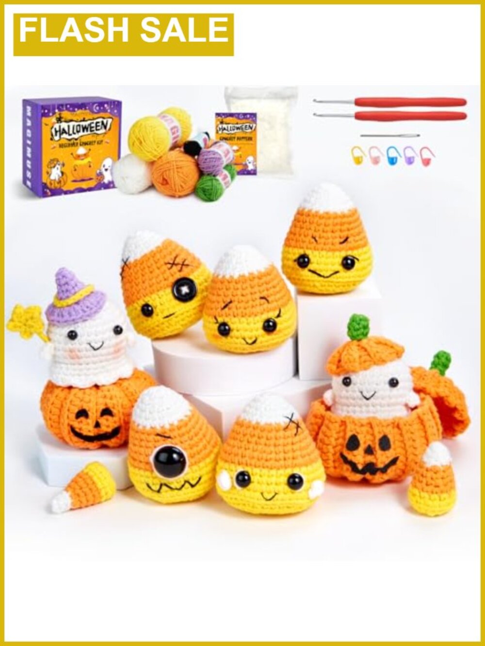 Halloween Crochet Kit Beginners DIY Amigurumi Yarn Hook Set Video Tutorials